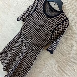 Vintage Ann Taylor knit dress size small Navy taupe herringbone